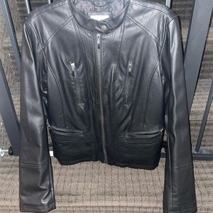 Black Leather jacket Lightweight, never worn, fake leather, silk inside